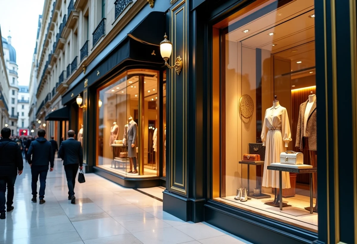 Vitrine élégante d une boutique parisienne de luxe avec détails dorés