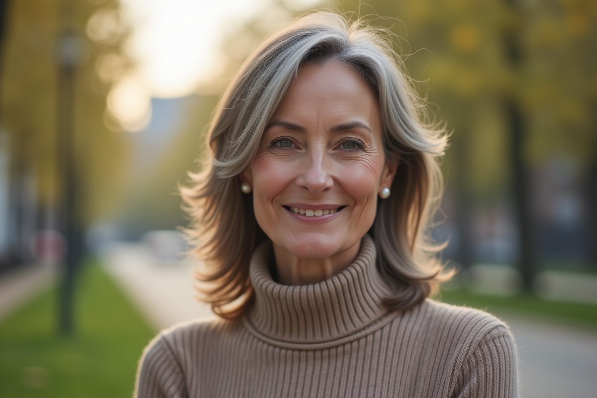 Femme confiante de 50 ans dans un parc en plein air