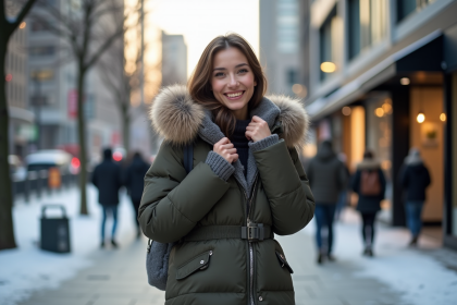 Femme élégante en manteau d hiver dans la ville