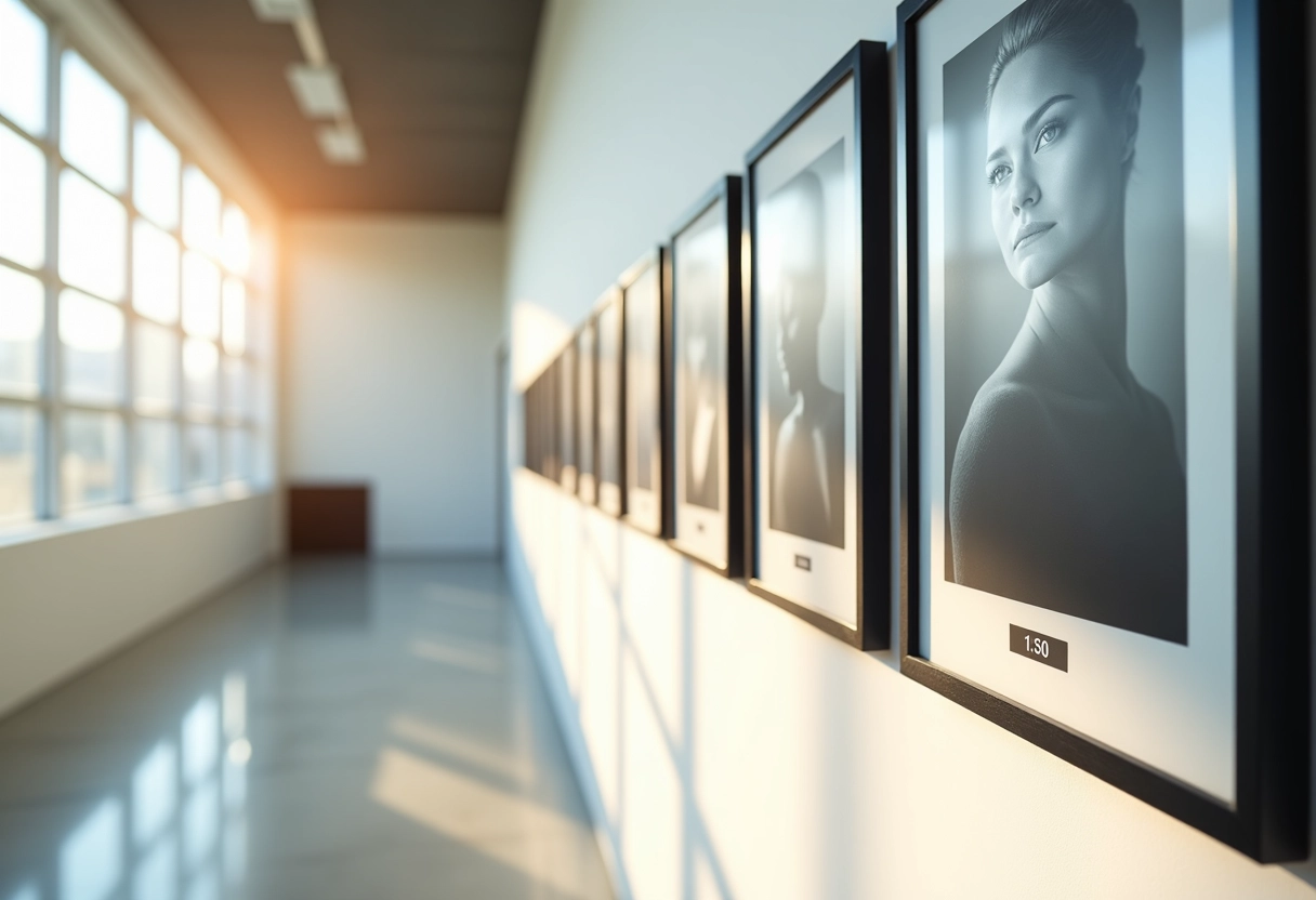 Mur de galerie moderne avec photos noir blanc encadrées