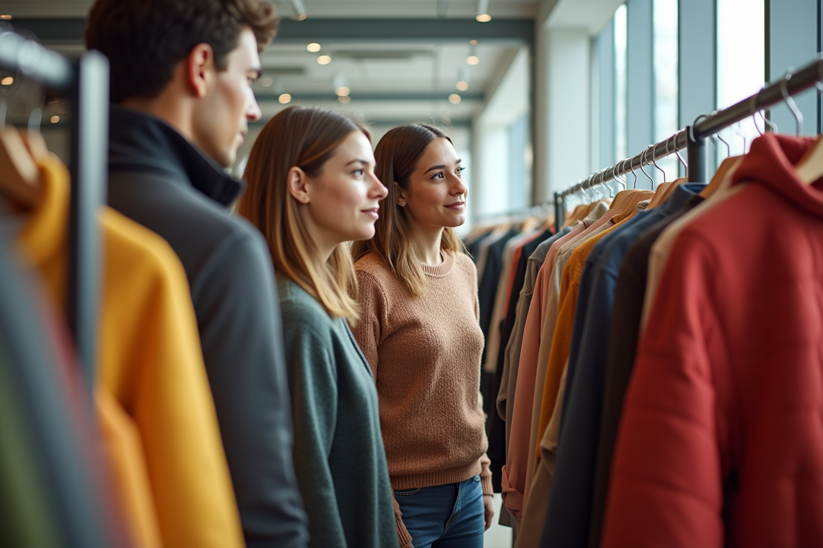 Groupe de jeunes adultes faisant du shopping dans un magasin moderne
