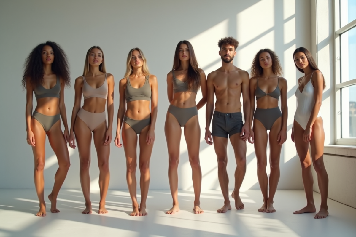 Groupe de mannequins divers en studio lumineux