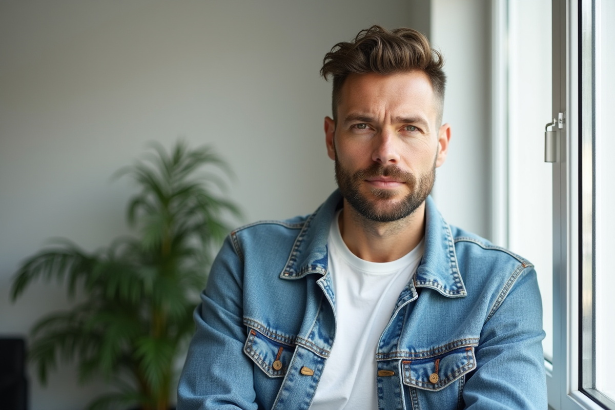 Homme pensif dans un appartement moderne