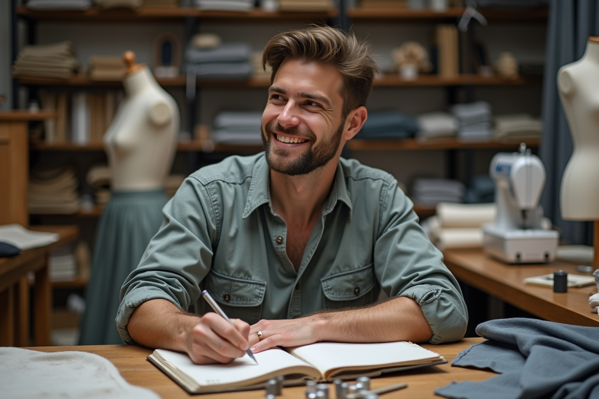 Jeune designer couture dans son atelier créatif