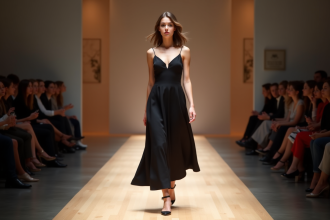 Jeune femme confiante en défilé de mode élégante