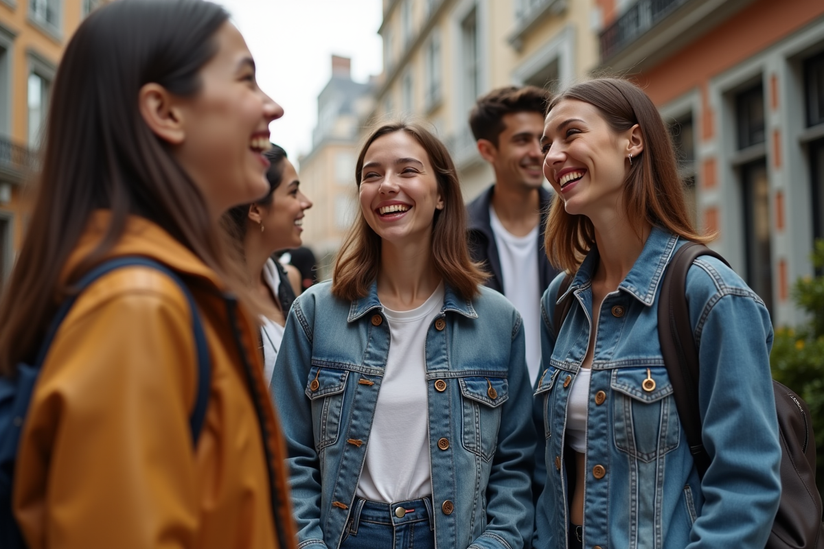 Groupe de jeunes élégants portant du Tommy Hilfiger en ville