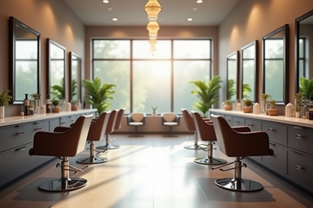 Intérieur d'un salon de coiffure moderne lumineux et accueillant