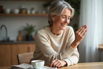 Femme appliquant une creme sur ses mains en douceur