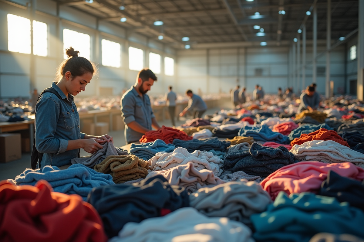 Travailleurs triant des vêtements d