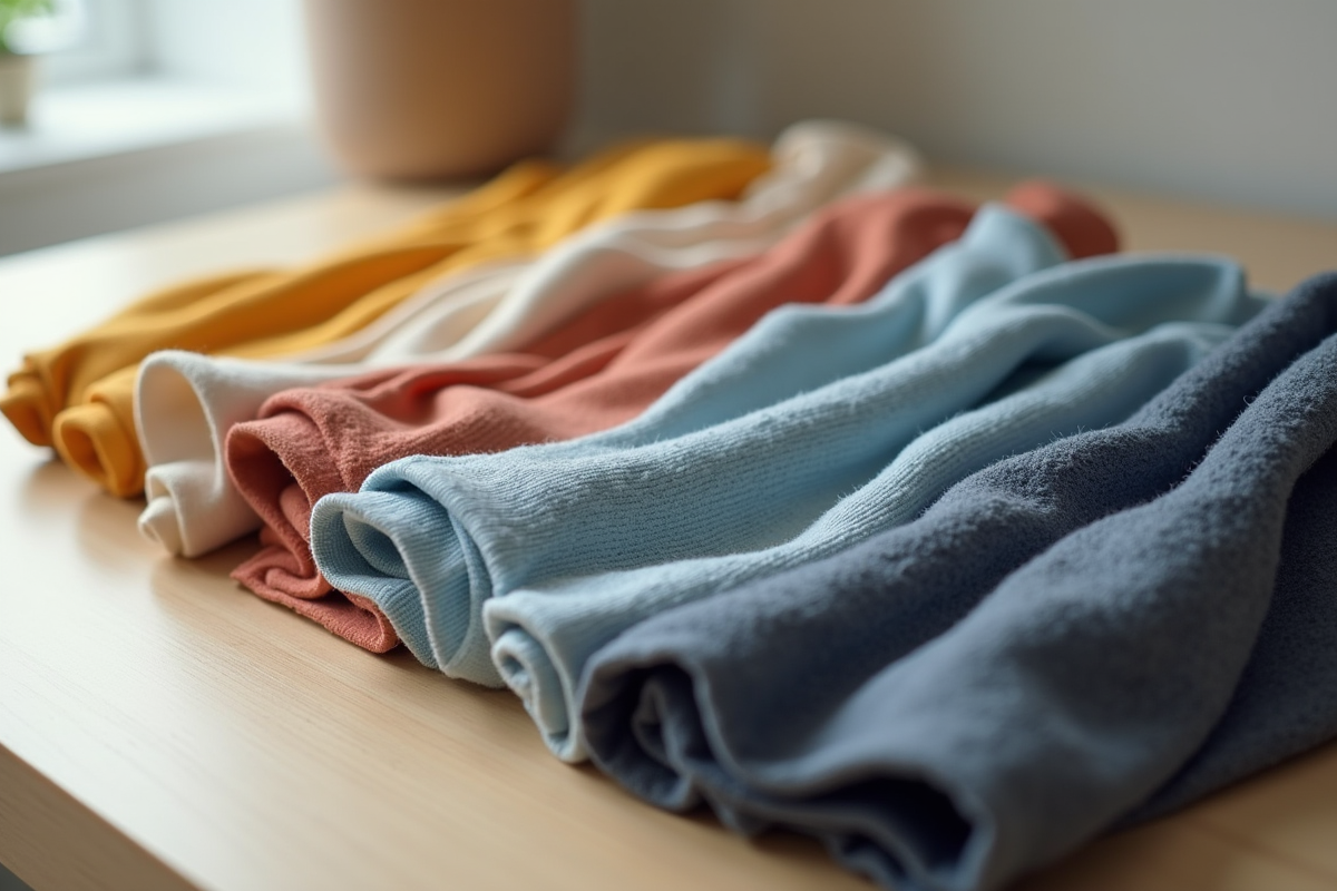 Zoom sur des vêtements ASOS disposés sur une table en bois clair